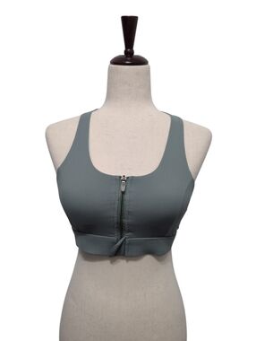 Front Zip High Impact Sports Bra Sage Green Size Small